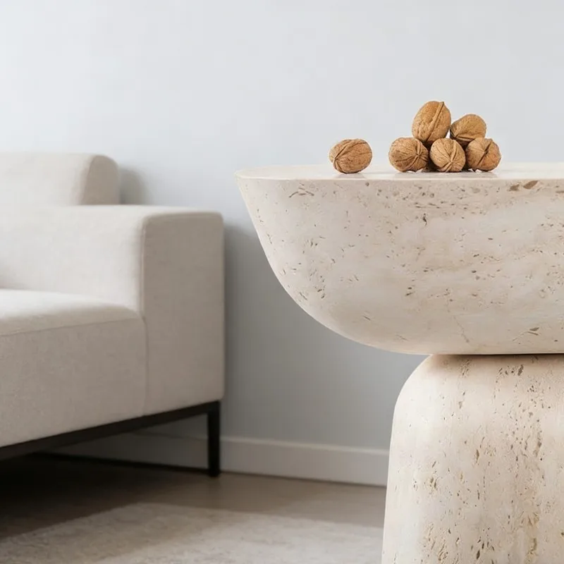 ✿p Wholesale Lightweight Waterproof Travertine Stone Cross Base Outdoor Table for Hotel & Park Use