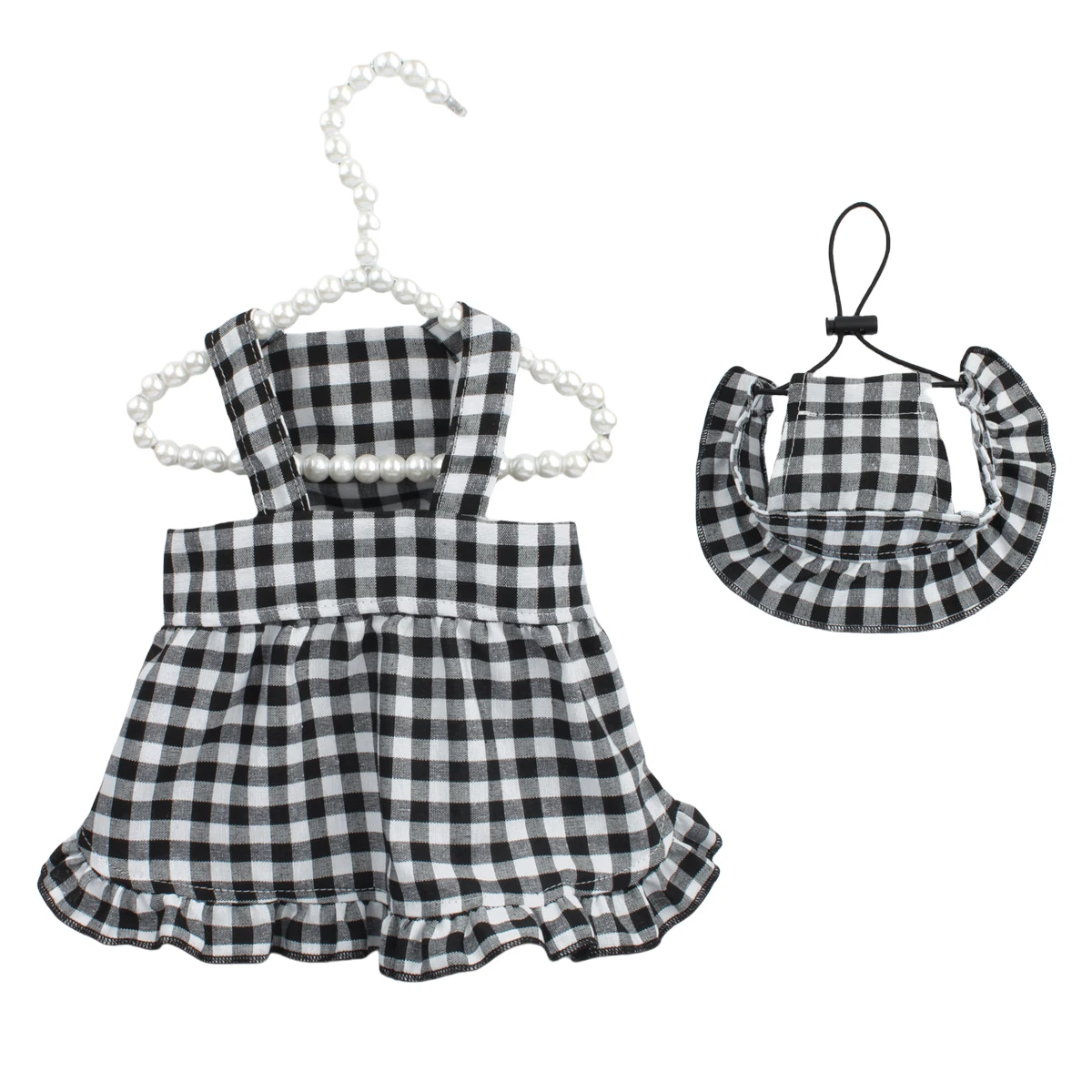 Petite jupe de chien avec des casquettes costume costume d\'anniversaire pour animaux de compagnie robe à carreaux noir et blanc et ensemble de