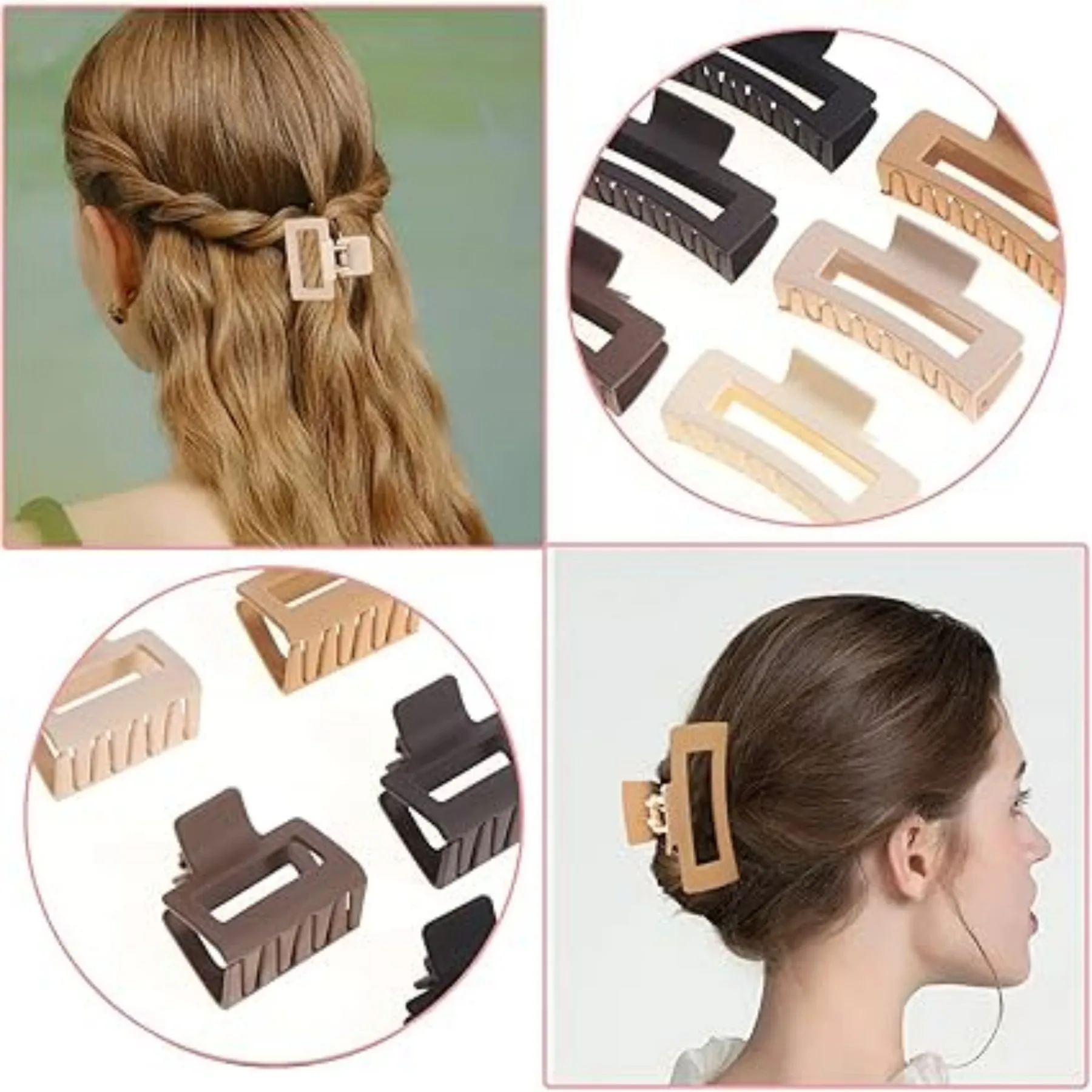 

12 Pack Square Claw Clips, Big and Small Neutral Rectangle Hair Non-slip Matte Large Clips for Women,Strong Hold jaw clip Thick