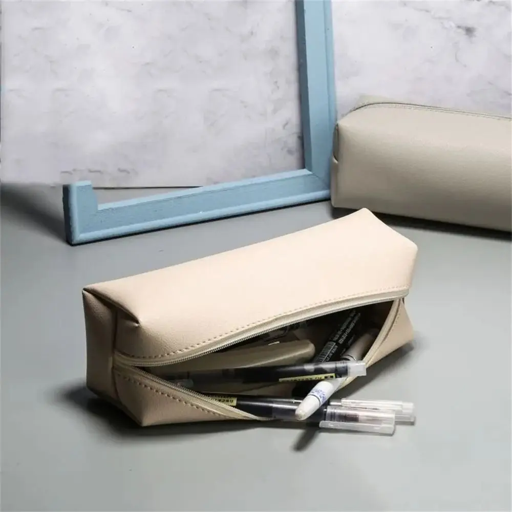 Large Capacity PU Leather Pencil Bag Cute Pen Case Stationery Holder Storage Box Zipper Pencil Pouch Student School Supplies