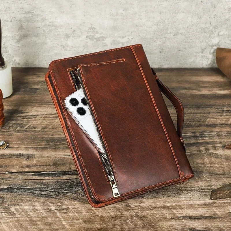 A5 Leather Wrist Zipper Notebook Cover With Pen Slot Back Storage For Phone Journal Notebook Office School Supplies Stationery