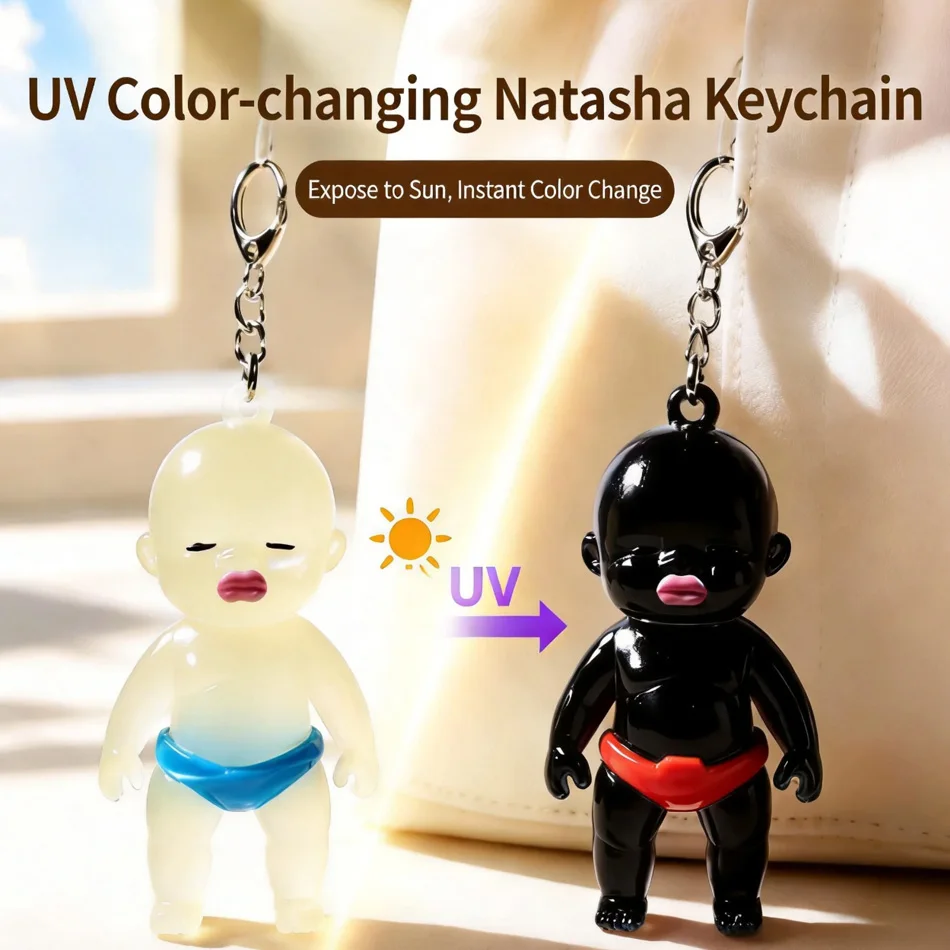 Llavero Natasha que Cambia de Color con Luz UV, Mini Colgante de Muñeca Negra Linda y Divertida, Regalo Novedoso y Antiestrés, Múltiples Colores