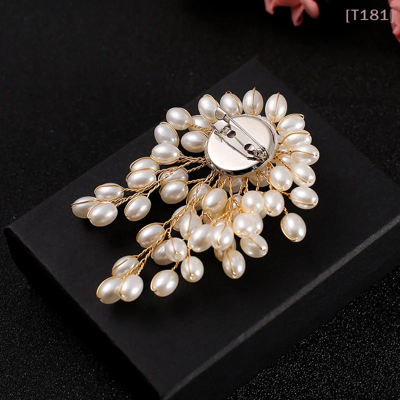[E] Elegant Pearl Flower Brooch Pin Badge For Women Girls Fashion Clothes Decoration Jewelry Gifts