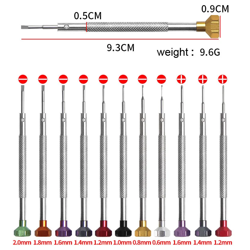 0.6-2.0mm Screwdriver Watch Repair Tool Kits Alloy Stainless Steel Flat Phillips Cross Screwdrivers Awl for Mobile Phone Glasses