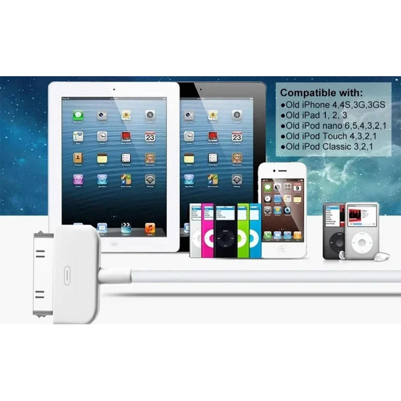 

30 pin usb charger cable for Apple iphone 4 4s 3 3GS ipod nano ipad 2 3 iphone4 iphone4s 1m 1.5m 2m charging cargador chargeur