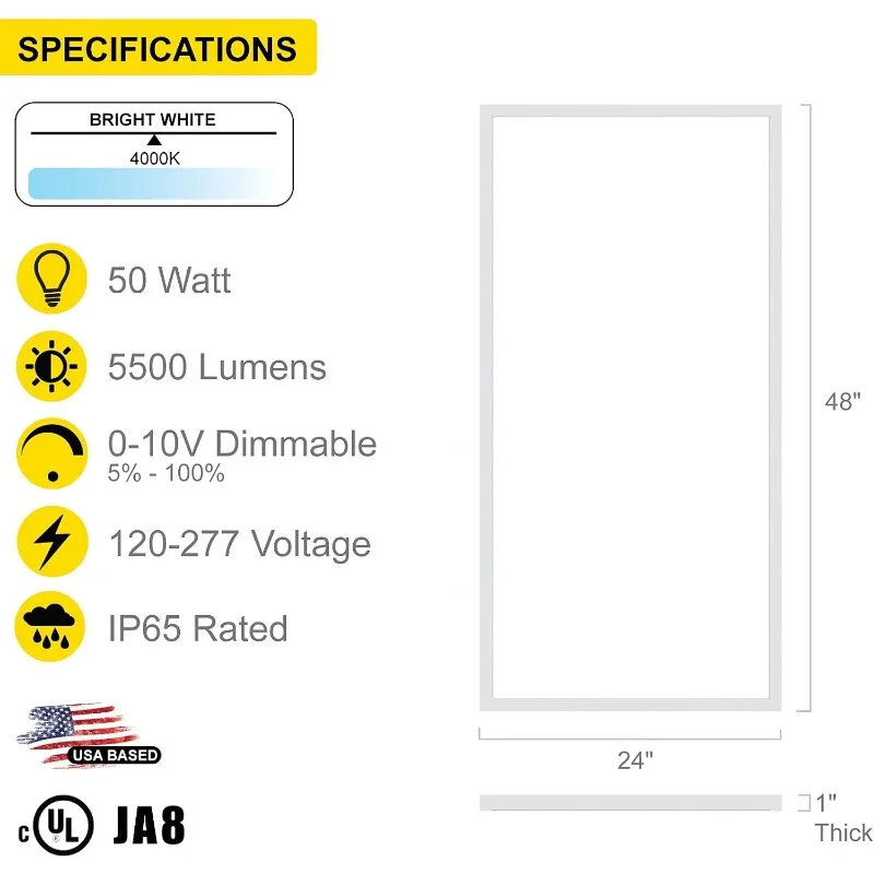 LED Panel for Drop-in Ceiling, 50W, 4000K Cool White, Super Bright 5500LM, 0-10V Dimmable Flat Backlit Lay in Fixture,