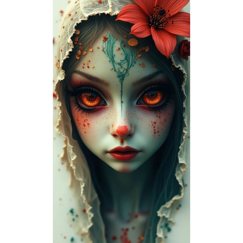 

500/1000/1200/2000 PCS Jigsaw Puzzles Red-eyed Girl Flowers Figure Family Activity Games for Gameroom Bedroom Home Decor Gift