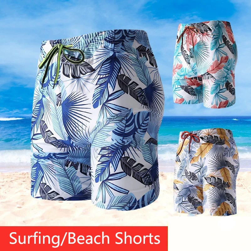 

New Summer Men's Beach Shorts Fashion Leaves Print Comfort Loose Surfing/Swim Shorts Casual Boardshort Swimming Trunks One Size