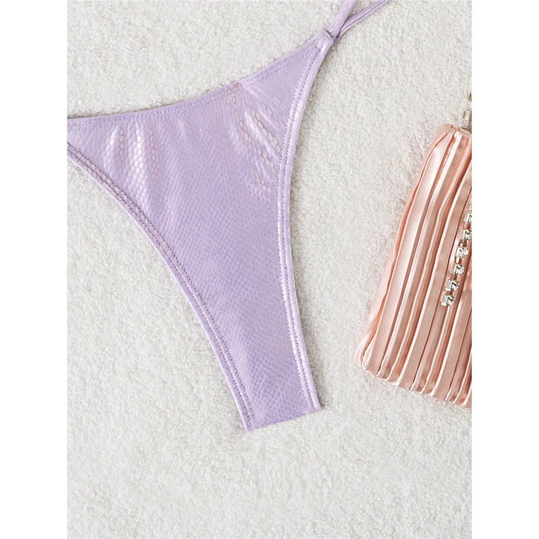 Bikini mit Schlangenhautmuster und Rüschen, Damen-Badeanzug, zweiteiliges Bikini-Set, BH-Cup, Badebekleidung, Badeanzug, Modell V4650. – Detail 14