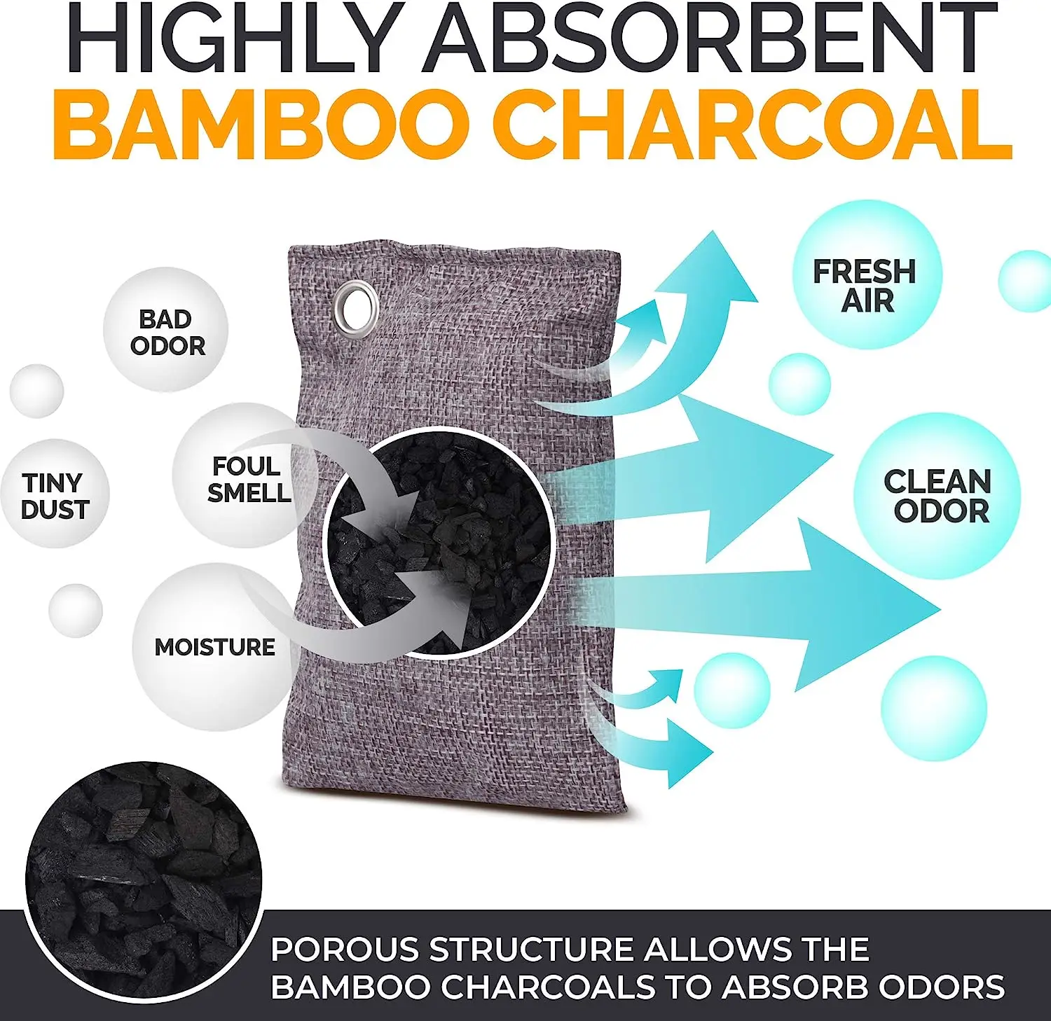 Bamboo Charcoal Bags Odor Absorber 3/6 x100g w Hooks Nature Fresh Bamboo Charcoal Air Purifying Bags Closet Odor Eliminator