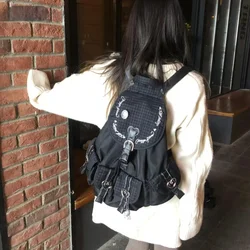 Y2K 밀레니엄 스파이시 걸 대용량 백팩 여성용 체크 하트 프린트 멀티 포켓 빈티지 스타일 듀얼 숄더백