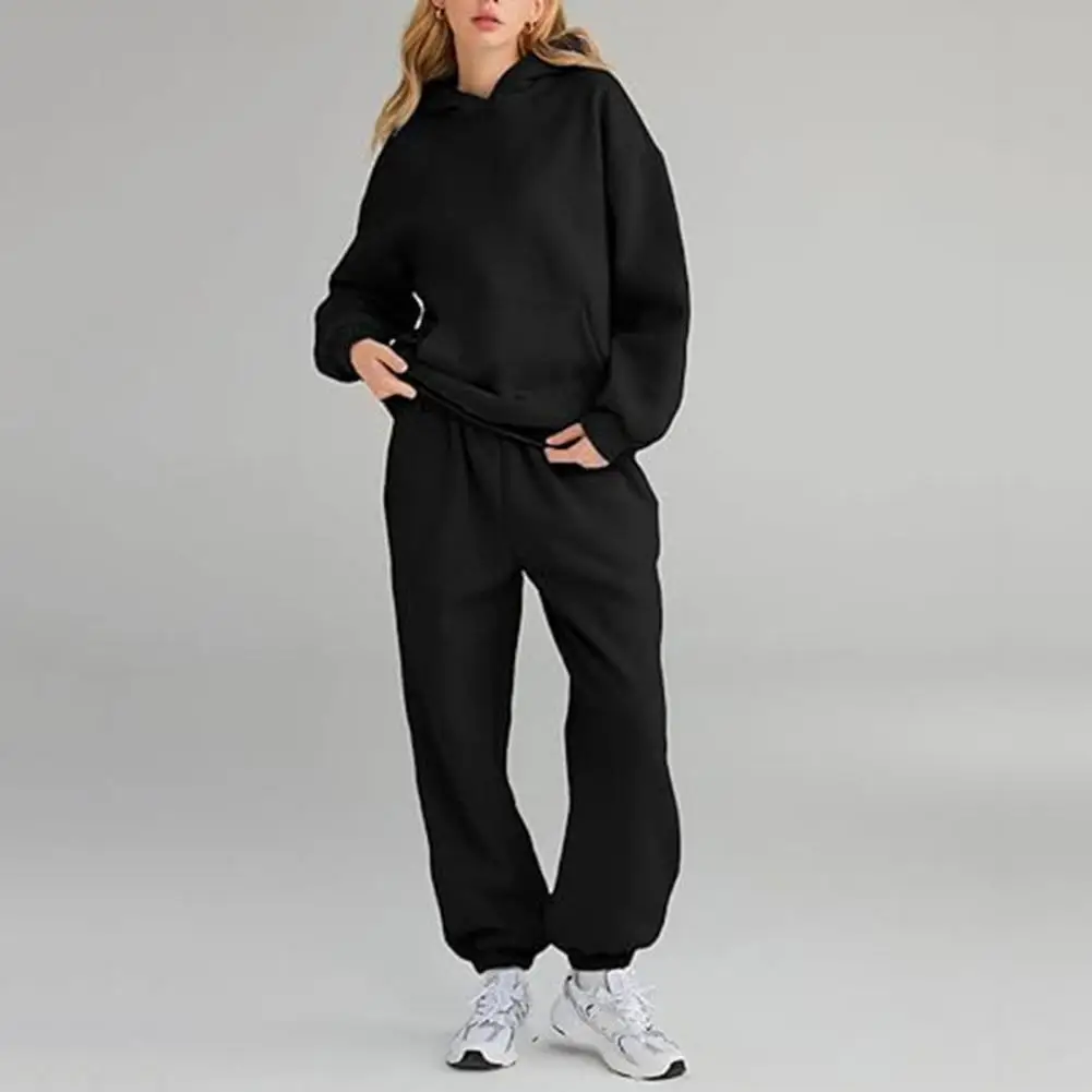 Autumn Tracksuit Women's Hooded Sport Top Pants Set for Casual Fitness Outfit with Stretchy Waist Ankle-banded Trousers