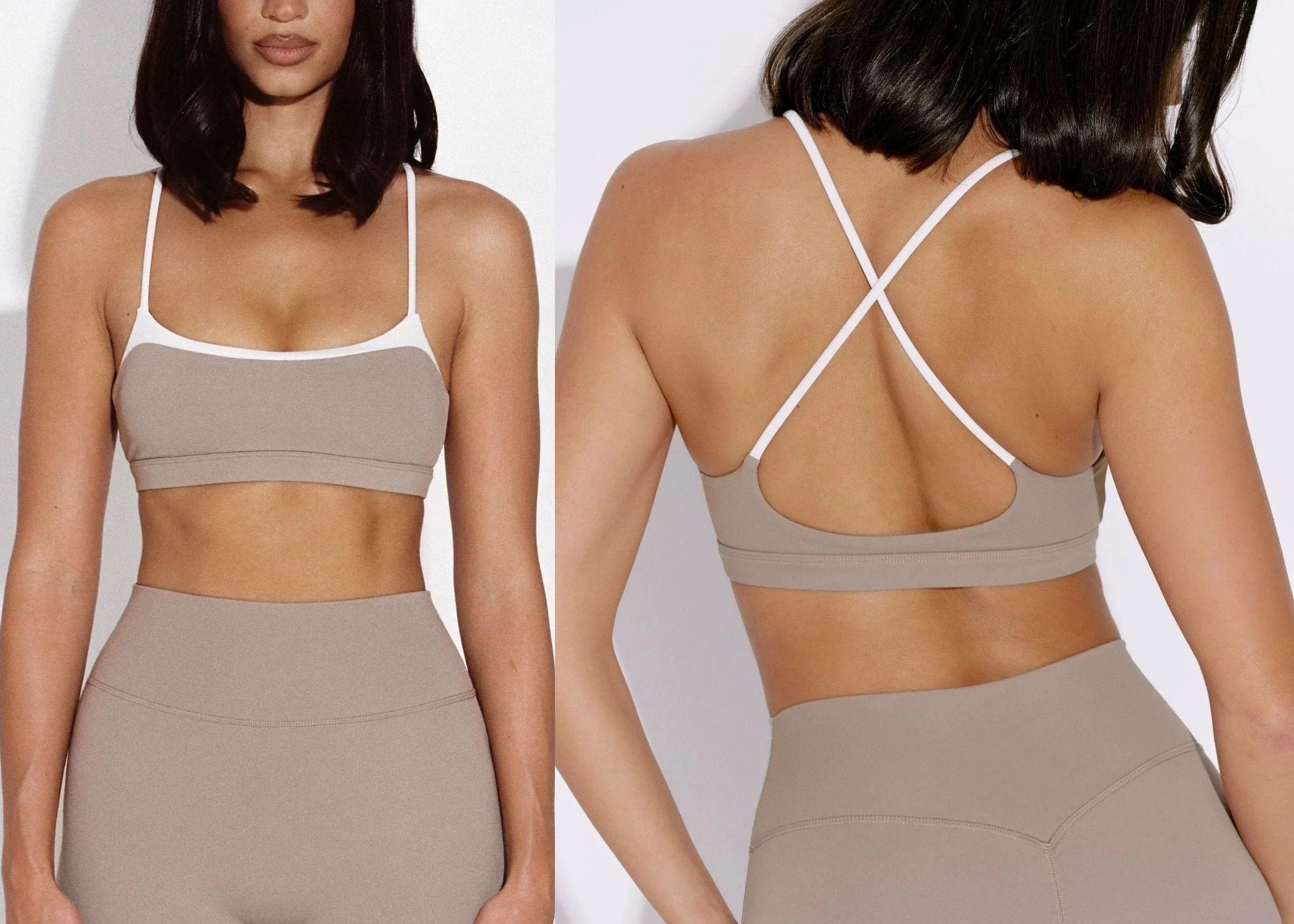 C*B Women Color Block Thin Strap Sports Bra V Waist Biker Shorts Yoga Leggings Gym Running Workout Fitness Separates Activewear