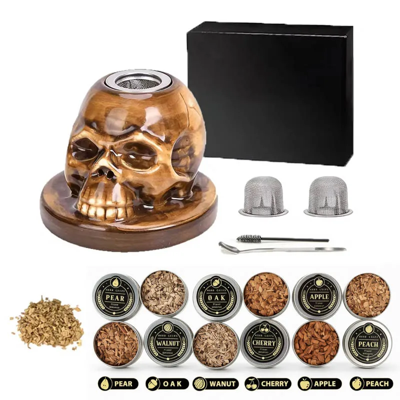 LYN&GY 4 or 6Flavor Cocktail Smoker Wood Chips Gift Set for Whiskey/Bourbon/Drinks Includes a Skull-shaped Smoker