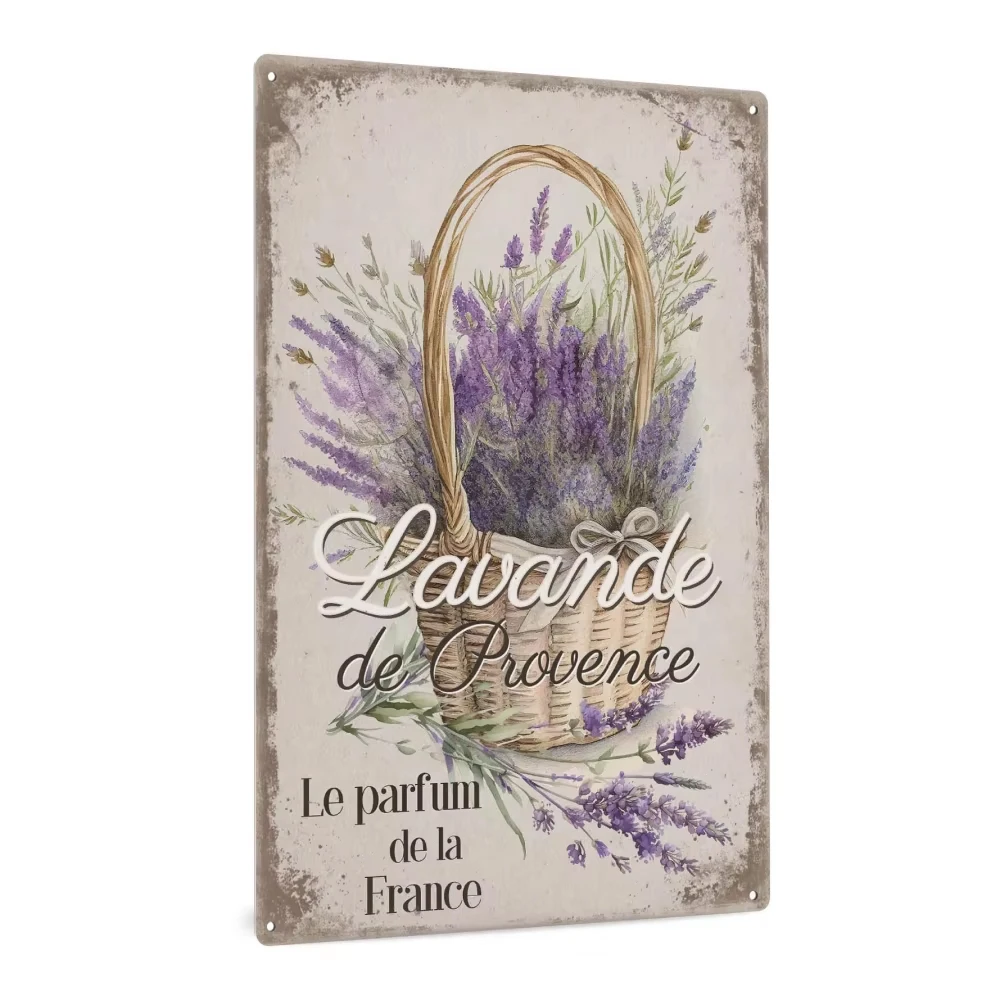 Aluminium-Metallschild, Provence-Lavendel-Korb mit französischem Zitat, wasserfeste Wanddekoration für das Schlafzimmer