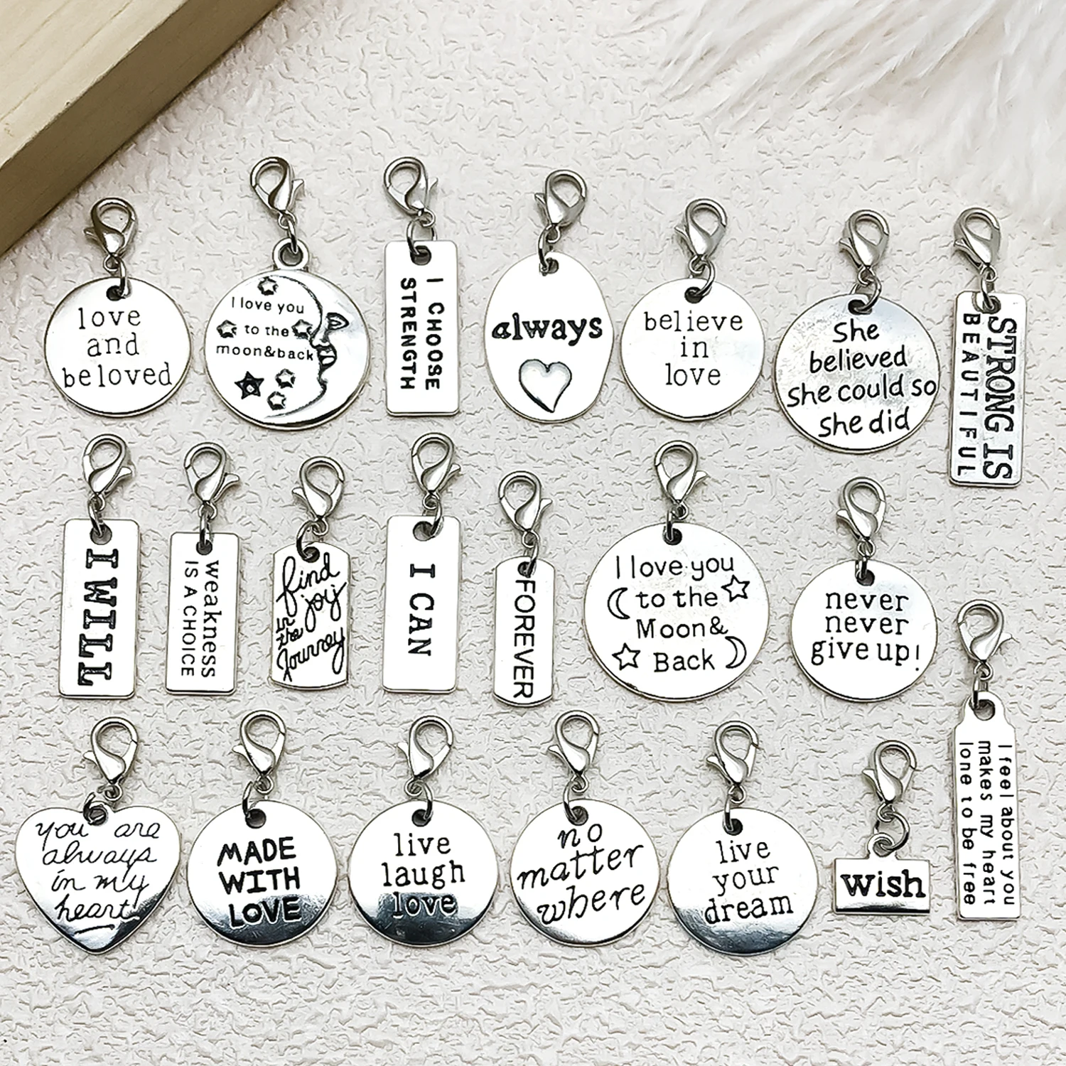 21pcs Alloy Ancient Silvery lobster buckle letter listing Jewelry Making DIY Earrings Charms for Jewelry Bracelets Necklace