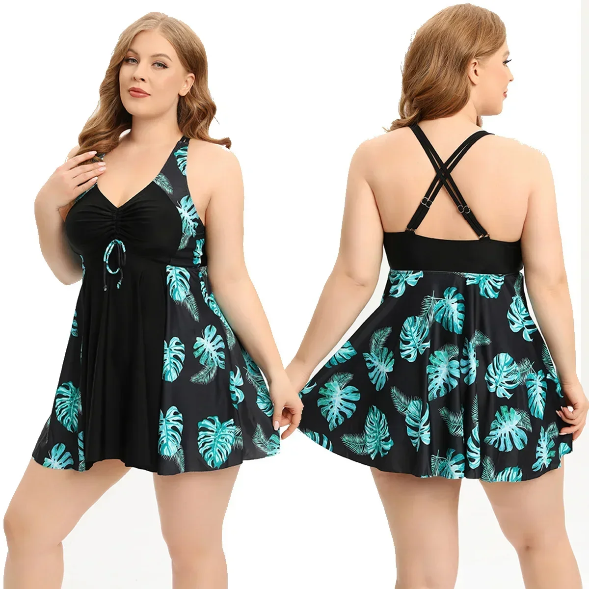 

2025 New Women Tankini Swimsuit Leopard Print Swimwear Plus Size Swimdress Large Big Tankini Bikini Bathing Suit Beach Wear 5XL