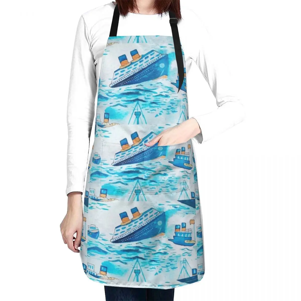 Ferry Boat Scrub Cap Pattern Apron Things For Kitchen Women's Dresses Apron