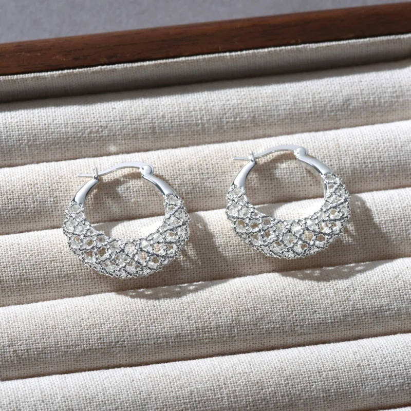 Fashion Hollow Mesh Earrings for Women Simple Water Droplet Mesh Pocket Grid Patterned Metal Exquisite All-match Accessorisa