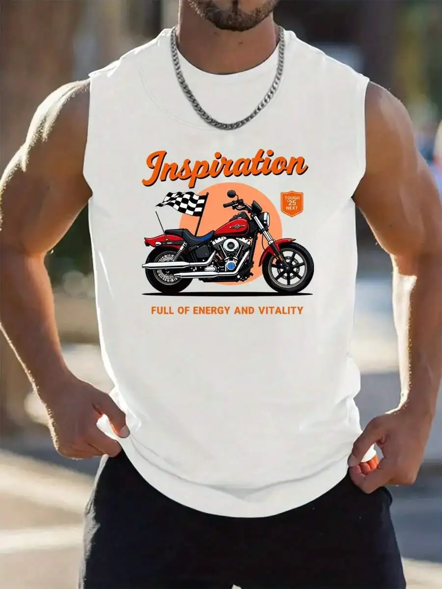 

Mens Sleeveless Motorcycle Graphic Tank Top - Inspiration Full Of Energy And Vitality Print, Casual Summer Wear