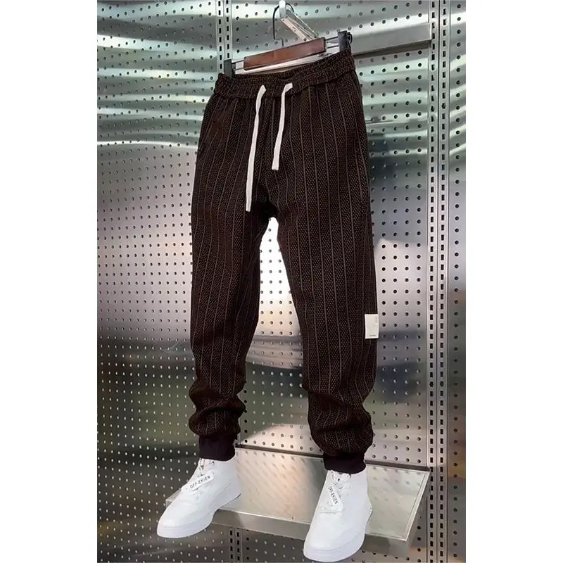 2024 Spring Loose Casual Haren Pants Men's High Street Stripe Versatile Look Drawstring Slim All-match Vintage Y2K Pencil Pants