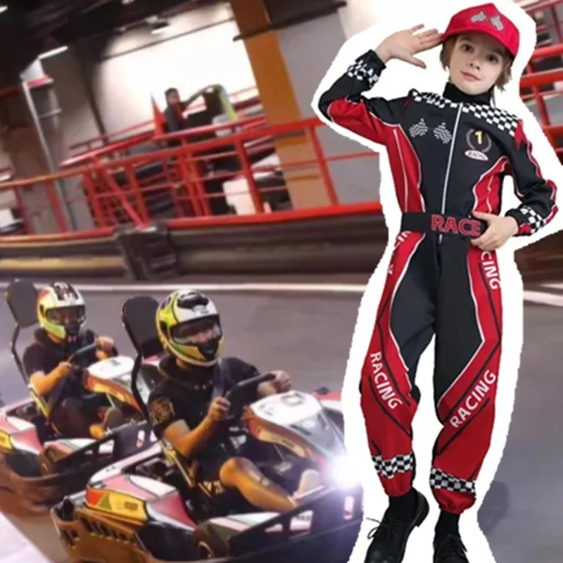 4-12Years Children's Karting Racer Training Dress Up One-piece Suit Drift Racing Cosplay for Kids Jumpsuit Boys and Girls