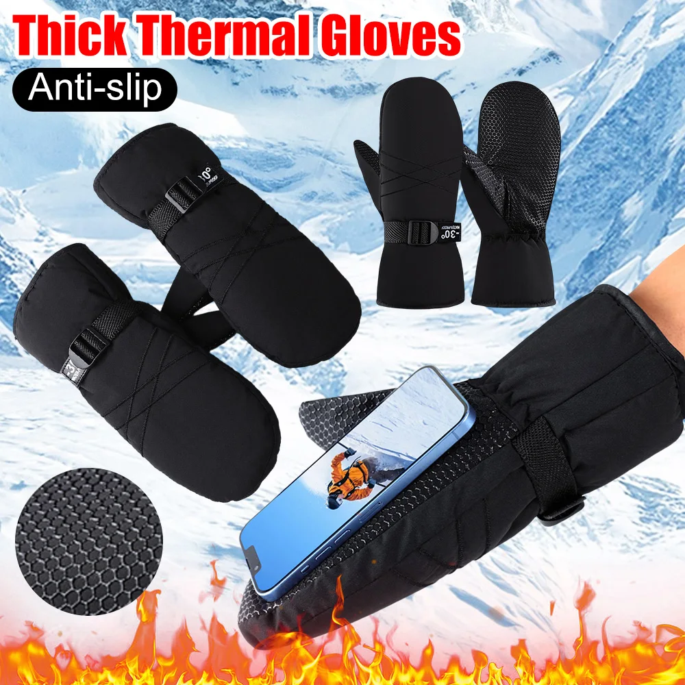 

Skiing Mittens Waterproof Snow Gloves Winter Thermal Thick Warm Gloves Windproof Snowboarding Skiing Gloves for Men and Women