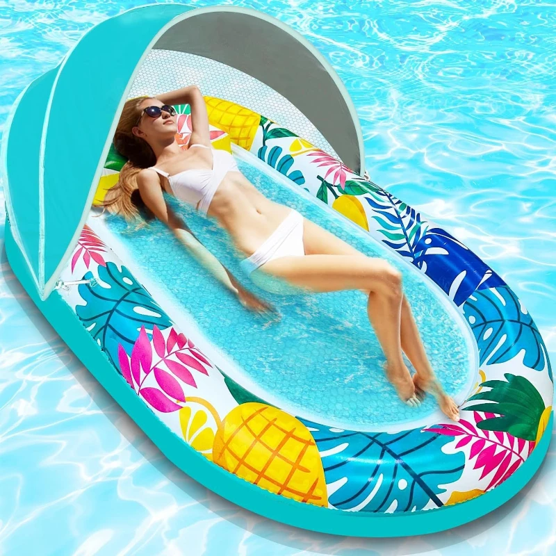 Water inflatable floating row, inflatable recliner floating row, sunscreen and sunshade recliner