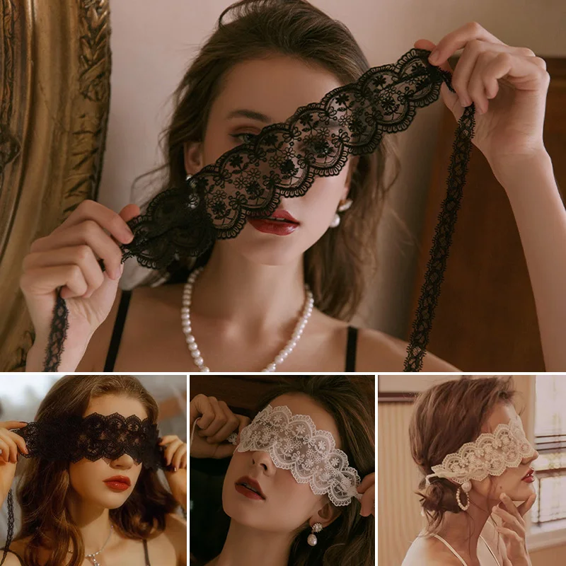 Couverture sexy avec les yeux bandés pour femmes, vêtements de nuit en dentelle, masque pour les yeux transparent