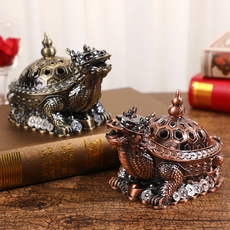 Antique Dragon Turtle Incense Burner Holder with Lid Vintage Incense Burner Decorative Ornaments Gift for Meditation Yoga Lovers