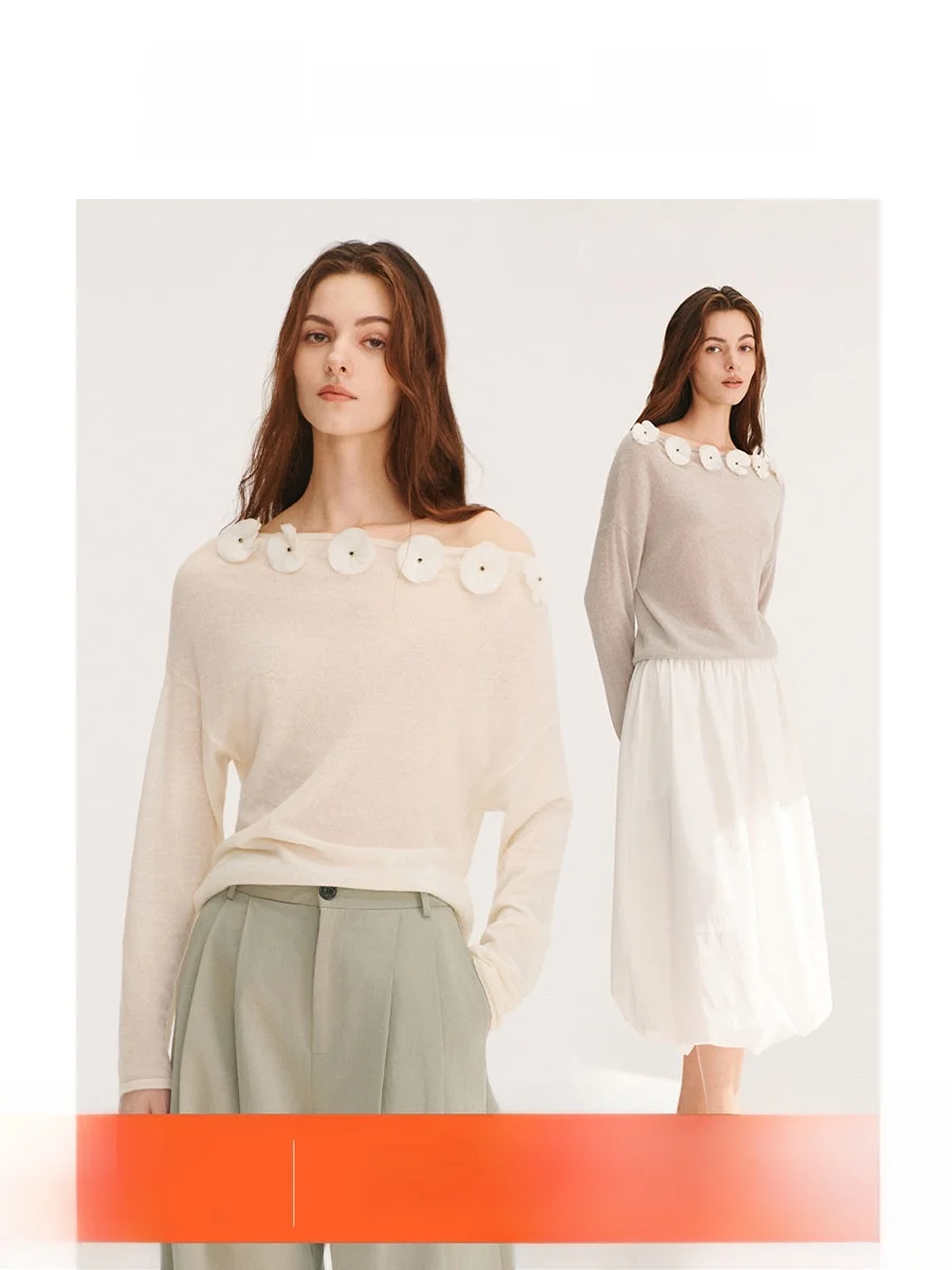 

SUD Wei Guang ijie Knitted Woolen Sweater Loose Fit Thin One oulder Open Ne Design Early Autumn Faion Ladieswear