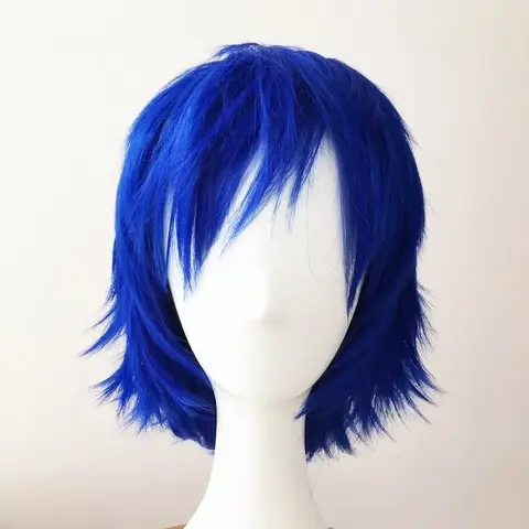 Synthetic Cosplay Blue Short Hair Long Bangs Layered Party Cosplay Costume Anime Wig