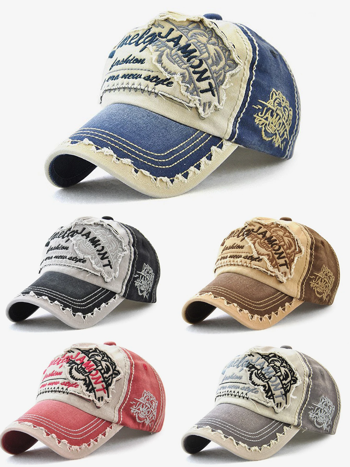 

1 Top of Personalized Men's Embroidered Tiger Washed Distressed Baseball Cap Summer Sun Protection Winter Warm Can Be Worn in All Seasons