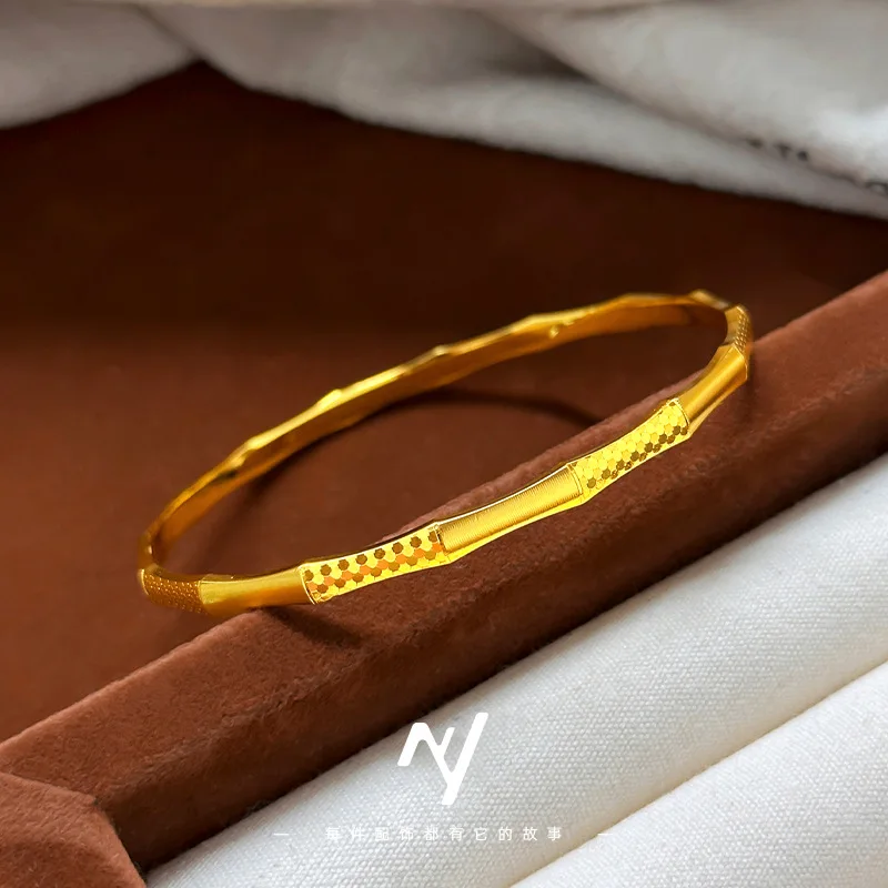 جديد 924K الذهب الحقيقي 4n التنين مقياس نحى الخيزران سوار الذهب مخزن AU9999 المرأة الذهب الخالص خاتم الذهب سوار