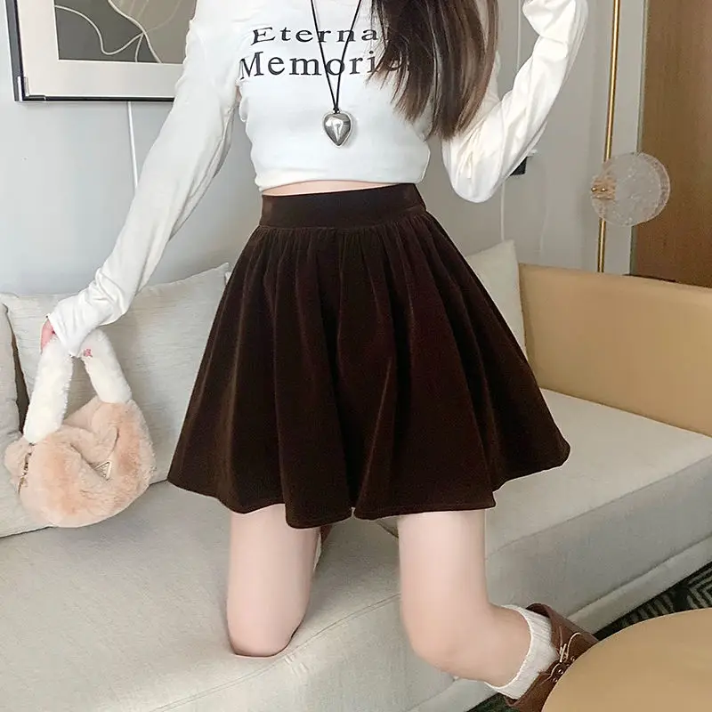 Solid Color Pleated Skirts Fashion Femme Casual Elastic Waist 2023 Sweet Autumn Winter Thin Streetwear New Women's Clothing