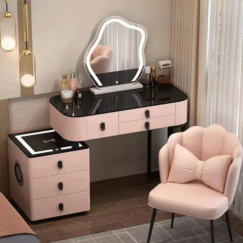 Bedroom Smart Dresser With Lights Mirror And Side Cabinet Fashion Make Up Table Vanity Desk Set