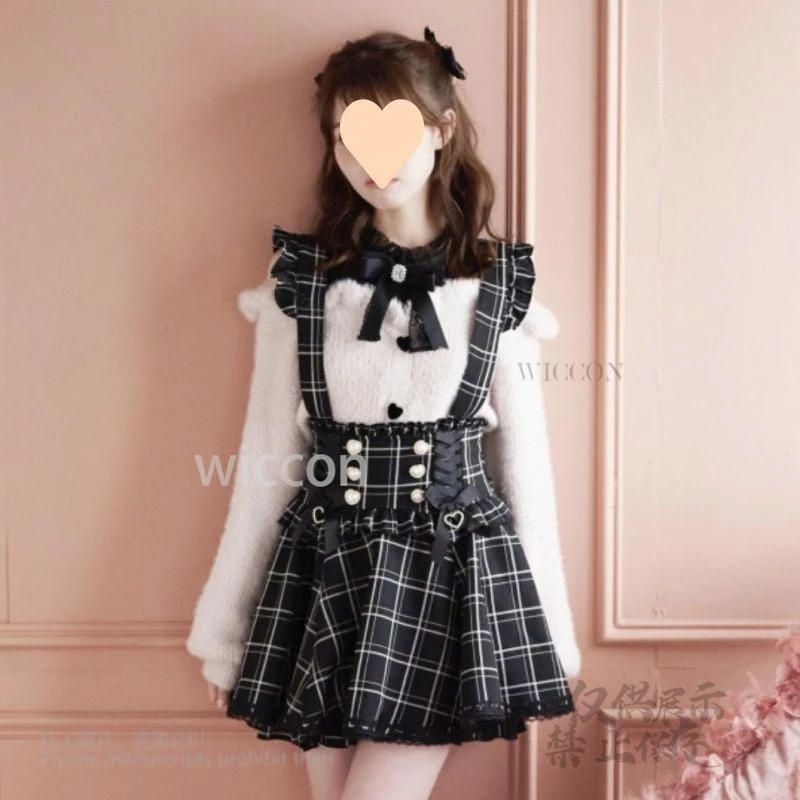 النمط الياباني Y2K Jirai Kei فستان الدانتيل التعادل فراشة عقدة الشريط القوس حزام لينة Kawaii 3-ألوان لوليتا تنورة فتاة قصيرة الأكمام