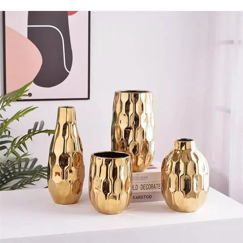 Electroplated Ceramic Geometric Vase Tabletop Decor Ornament Flower Arrangement Living Room Aesthetic Decoration