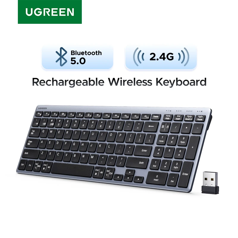 UGREEN Keyboard Wireless Bluetooth 5.0 2.4G Russian/Korean/EN 99 Keycaps For MacBook iPad PC Tablet USB C Rechargeable Keyboard