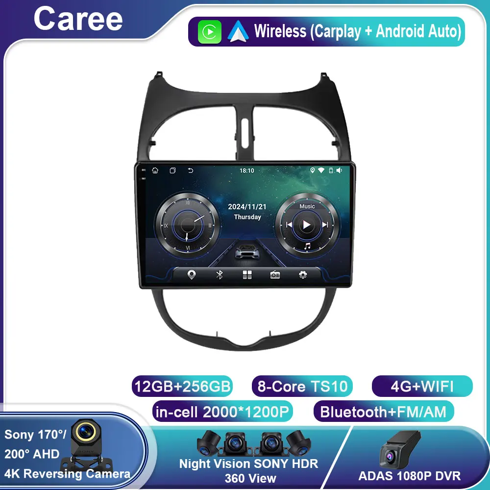 Android Radio Car For PEUGEOT 206 206CC 206SW 2001 - 2016 Multimedia Automotiva Apple Carplay Accessories Pantalla Coche Camera