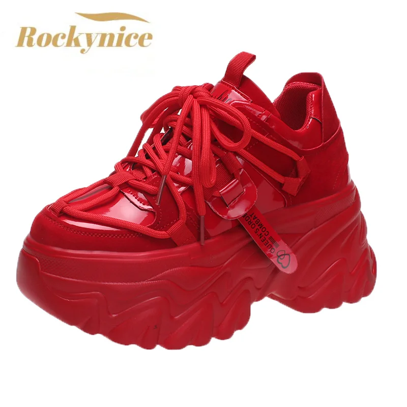 Fashion 8CM High Platform Sneakers Women Thick Sole Non Slip Sports Dad Shoes Woman Korea PU Leather Chunky Sneakers 2023 Spring