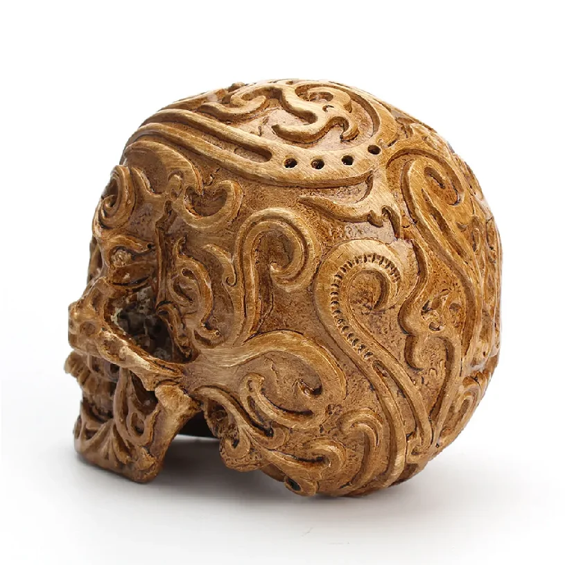 1Pcs Carved Skull Head Resin Decor Fire Resistant Corrosion Resistant Gothic Halloween Party Home Brown Skull Decor view 3