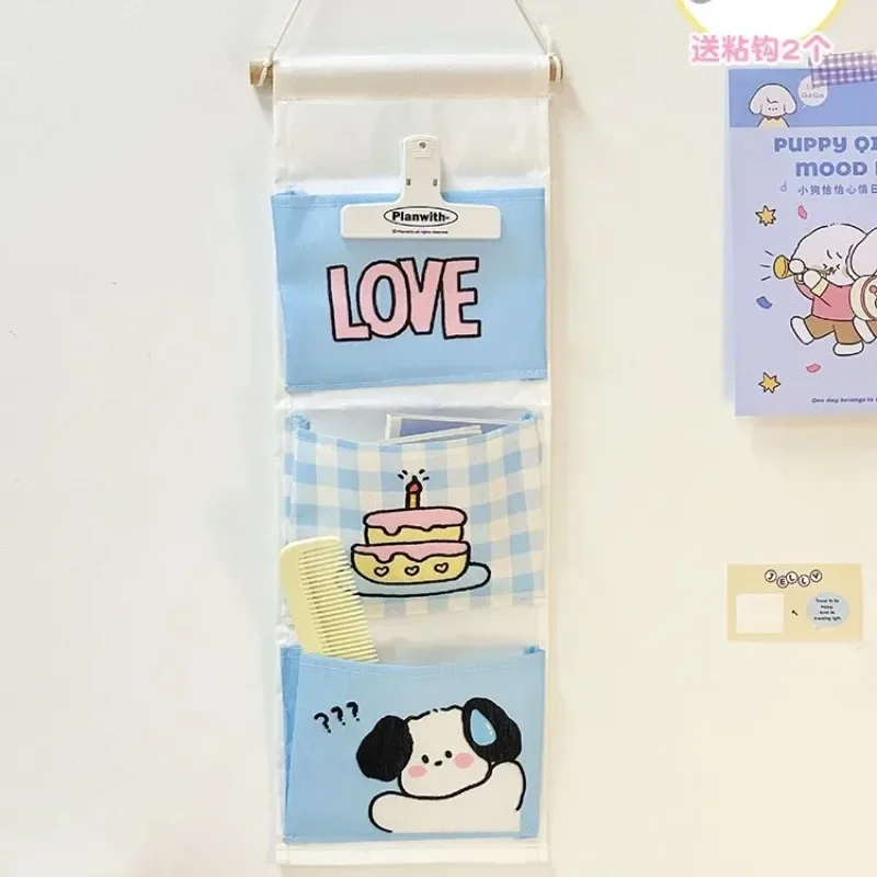 سلة معلقة متعددة الشبكات مثبتة على الحائط، حقيبة تعليق كرتونية، حقيبة تخزين حائطية لطيفة، لا حاجة إلى ثقب خلف الباب #5