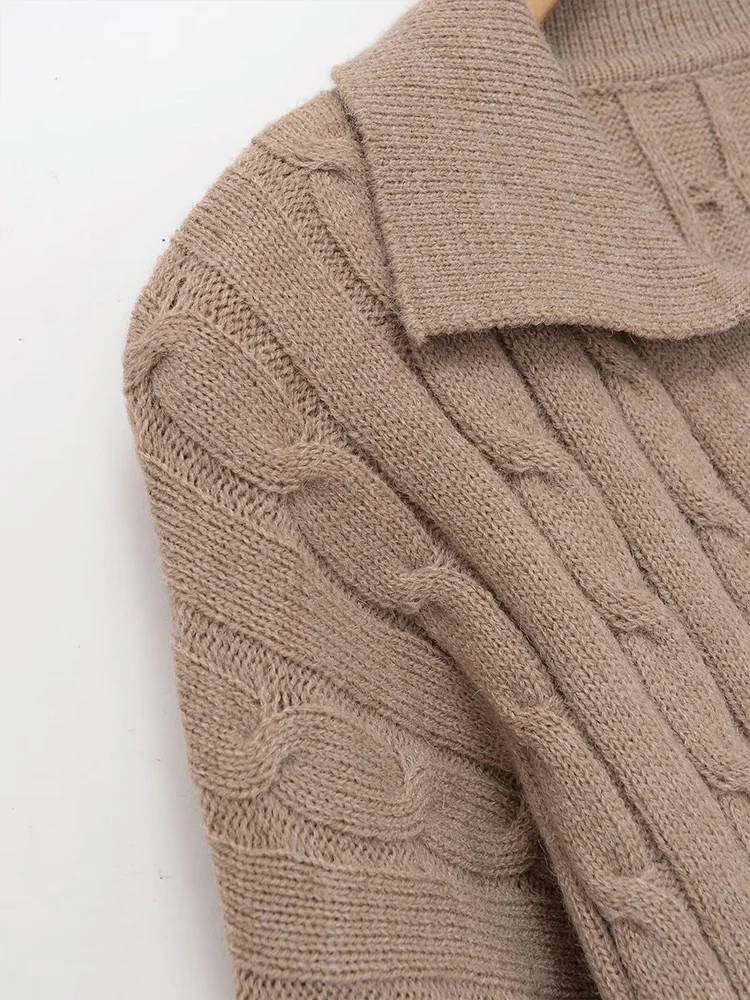 European style new women's fashion versatile temperament solid color eight-strand braided POLO collar sweater