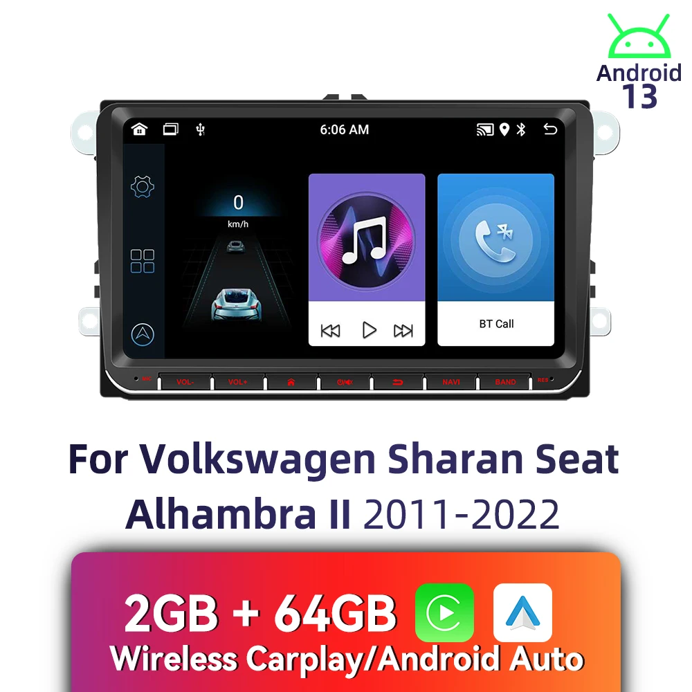 9 "CarPlay أندرويد سيارة 2 Din ستيريو لشركة فولكس فاجن فولكس فاجن شاران سيات الحمراء 2 II 2011-2022 Autoradio رئيس وحدة راديو الوسائط المتعددة