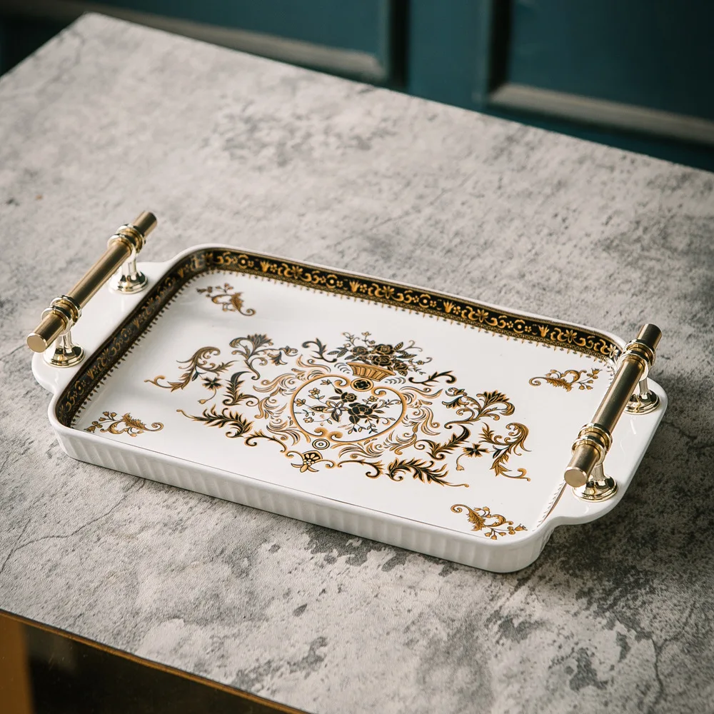 33cm ceramic tray, tea tray, European American tea set tray, retro rectangular tray for home use, storage tray, ornament