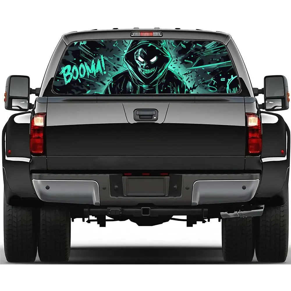 

Cool Green Flame Trendy PVC Perforated Car Vinyl Wraps, Privacy Enhancing Design for Rear Window, Car Rear Windshield Sticker fo