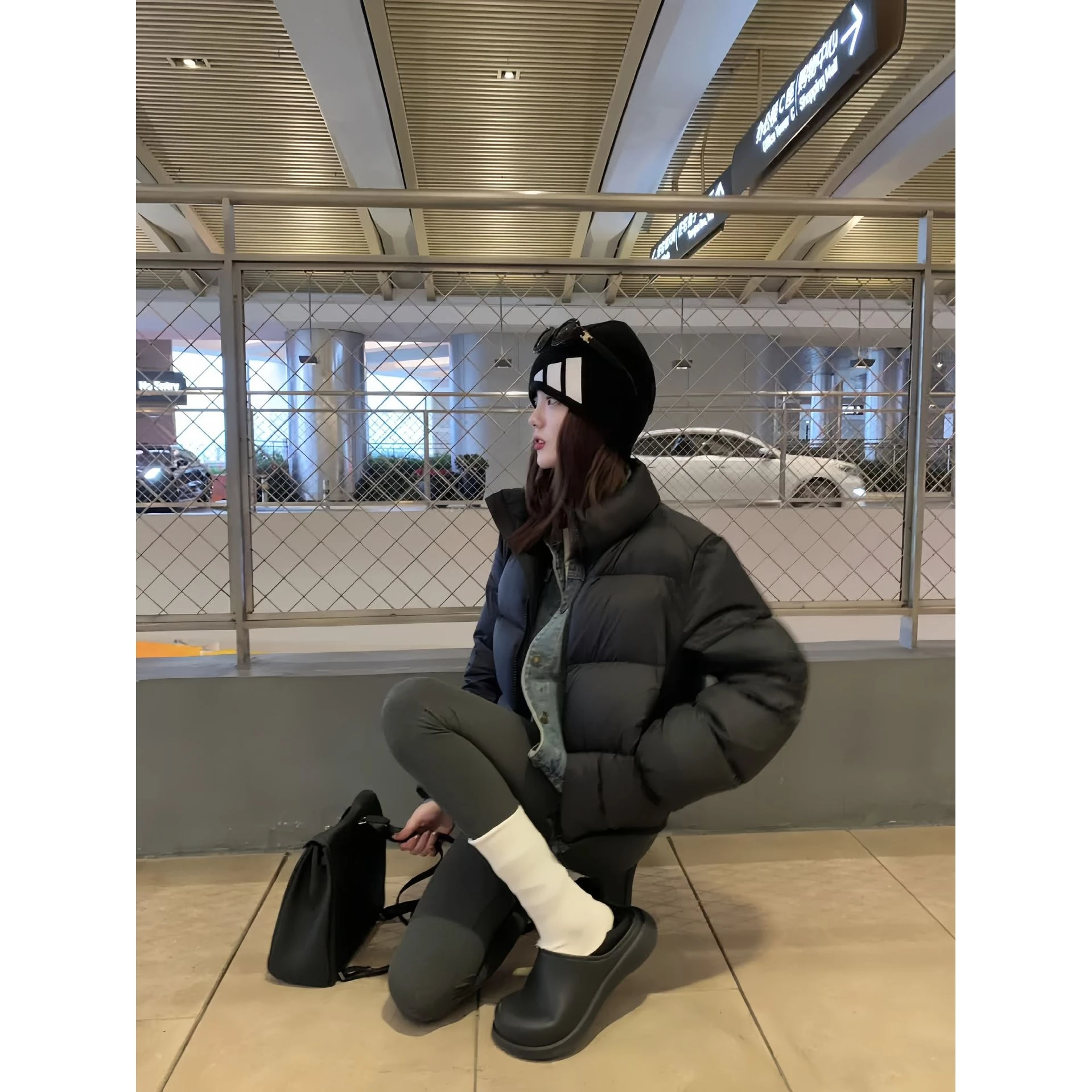 Kendall Jenner Sle ort Puffer Jaet المرأة لون القهوة عالية الخصر الوقوف طوق الخبز الملابس عبر الحدود ألياف البوليستر #5