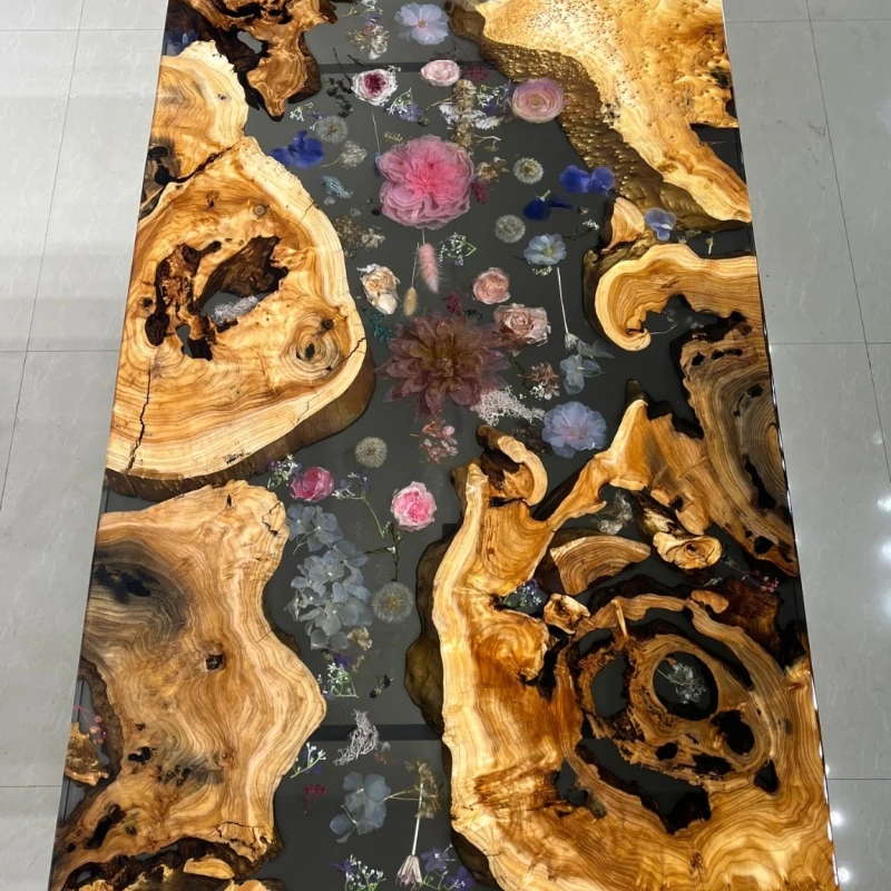

Resin simple modern coffee table of the same style solid wood large board river table creative furniture rosewood log