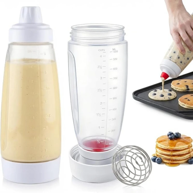33Oz Silicone Squeeze Pancake Mix Dispenser Kitchen Pancake Batter Dispenser Bottle for Waffle Cupcakes Muffins Crepes Qatayef